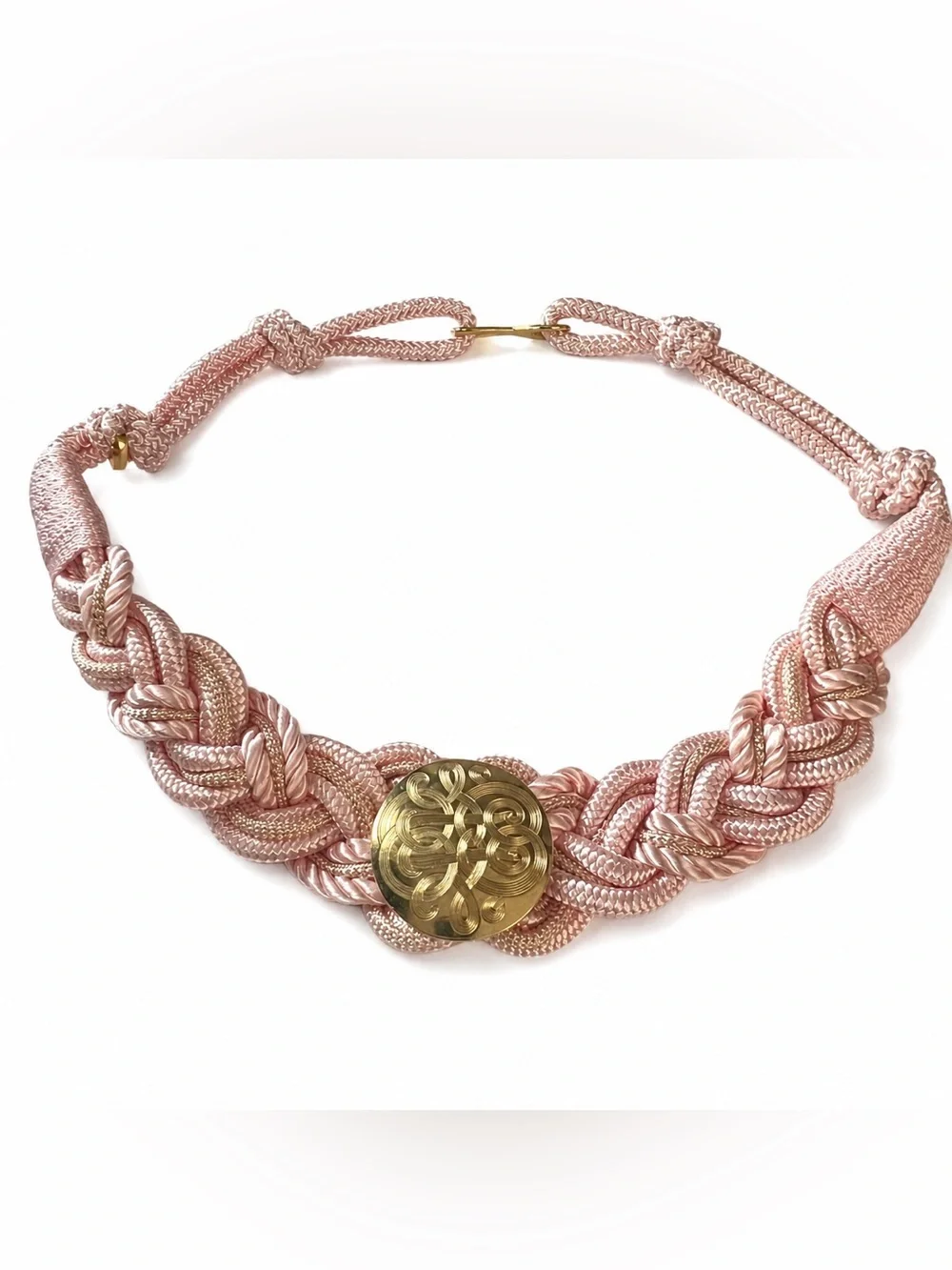 Pink & Gold Braided Belt With Gold Engraved Buckle